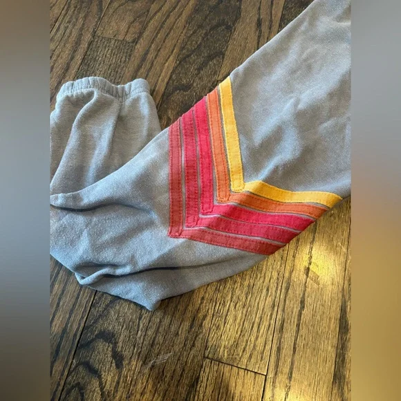 Aviator Nation Chevron Sweatpants in heather grey with a neon rainbow stripe-12 - Picture 5 of 6